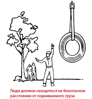 Люди должны находиться на безопасном расстоянии от поднимаемого груза